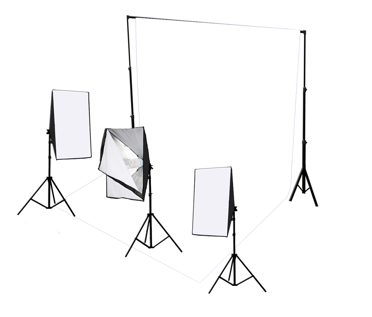 Three Head 750W Continuous Softbox Kit with Studio Backdrop