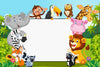 Cartoon Collection Animal With Blank Sign Backdrop