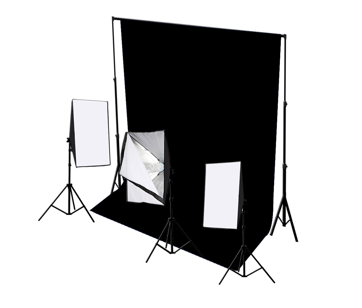 Three Head 750W Continuous Softbox Kit with Studio Backdrop