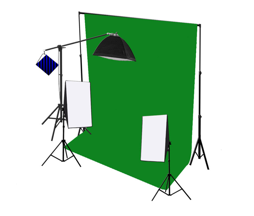 3 Head 750W Continuous Softbox Studio Lighting With Studio Backdrop & Boom Arm Equipment Kit