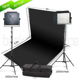 2 Head 2000W Bicolour LED Professional Video Light Kit With Backdrop And Support System