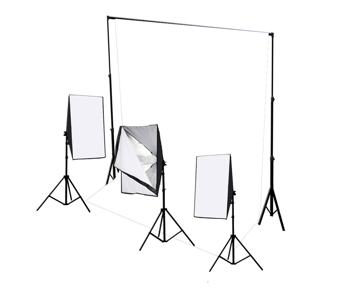 Three Head 750W Continuous Softbox Kit with Studio Backdrop